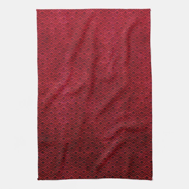 Cool japanese oriental cherry red fish scale kitchen towel (Vertical)