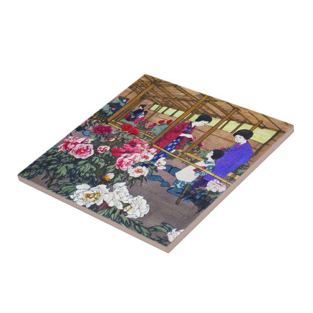 Cool japanese oriental flower garden people scene ceramic tile (Side)