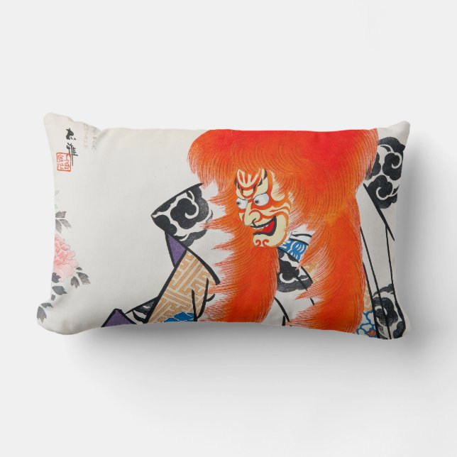 Cool japanese oriental tadamasa kabuki warrior art lumbar pillow (Front)