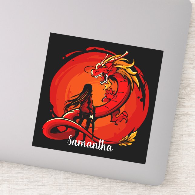 Cool Japanese Red Dragon Sticker (Detail)