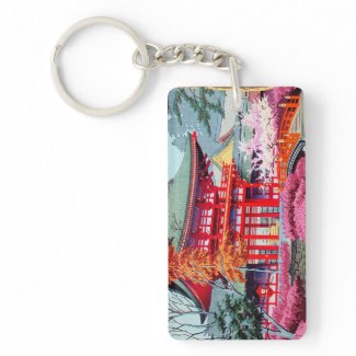 Cool japanese Red Temple Spring Asano Takeji Double-Sided Rectangular Acrylic Keychain