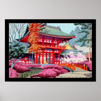 Cool japanese Red Temple Spring Asano Takeji Poster