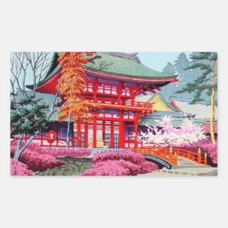 Cool japanese Red Temple Spring Asano Takeji Rectangular Sticker