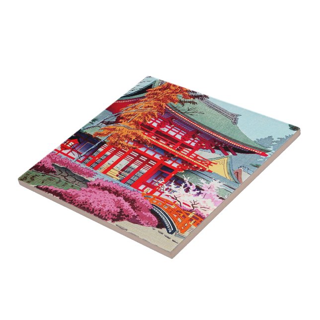 Cool japanese Red Temple Spring Asano Takeji Tile (Side)