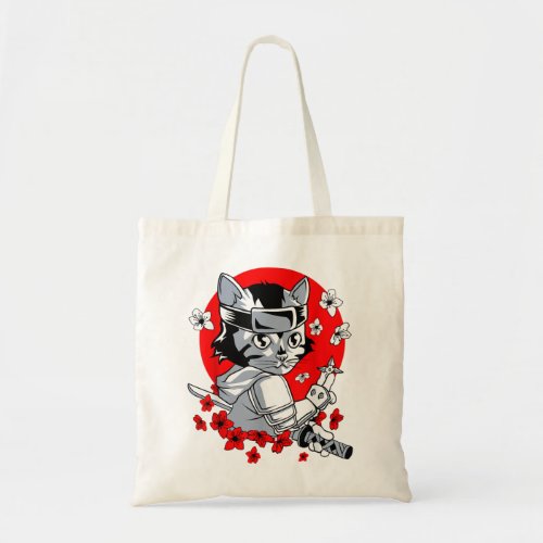 Cool Japanese Samurai Cat Katana Ninja Kitty Kawai Tote Bag