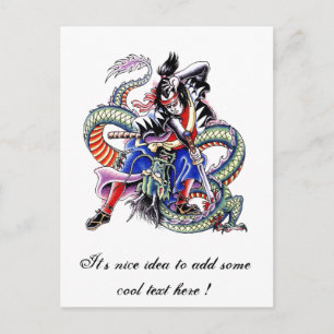 Cool Japanese Samurai Fight Dragon tattoo Postcard