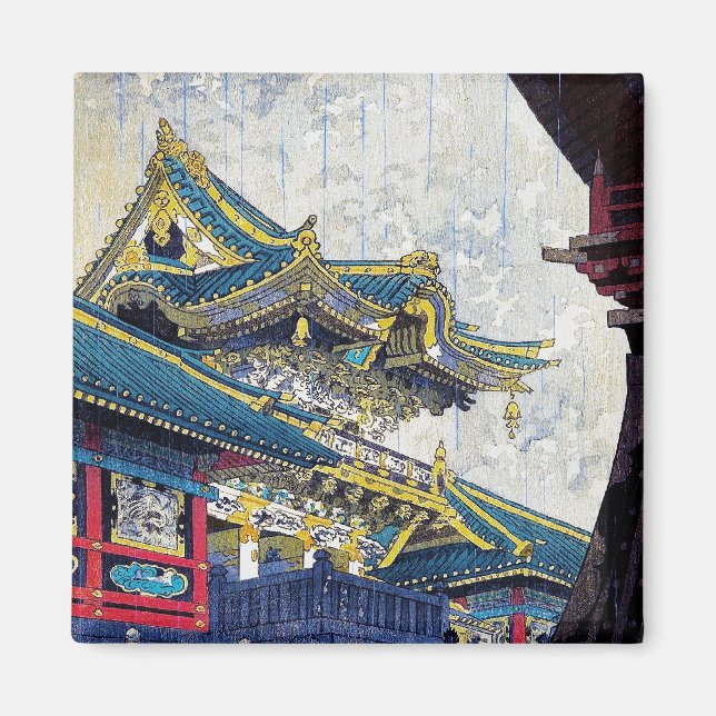 Cool  Japanese Shiro Kasamatsu Ancient Shrine art Magnet (Front)