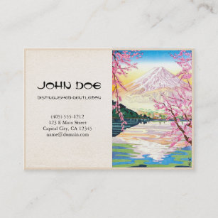 Cool japanese spring cherry tree fuji art lake business card
