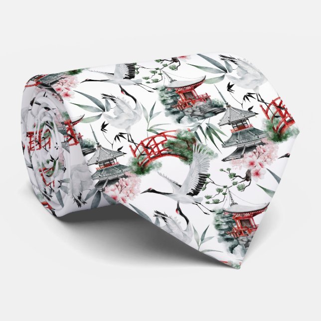 Cool Japanese tiled pattern  Neck Tie (Rolled)