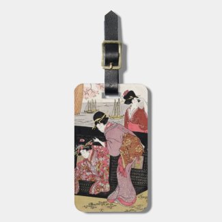 Cool japanese ukiyo-e trio geisha lady scroll luggage tag