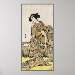 Cool japanese ukiyo-e vintage geisha old scroll poster