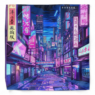 Cool Japanese Urban Neon Anime City  Bandana