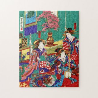 Cool japanese vintage ukiyo-e geisha lady maiko jigsaw puzzle