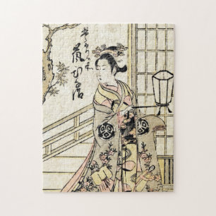 Cool japanese vintage ukiyo-e geisha lady scroll jigsaw puzzle