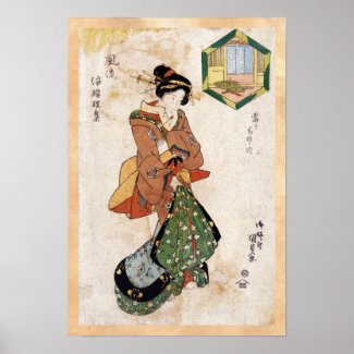 Cool japanese vintage ukiyo-e geisha lady scroll poster