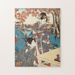 Cool japanese vintage ukiyo-e geisha old scroll jigsaw puzzle