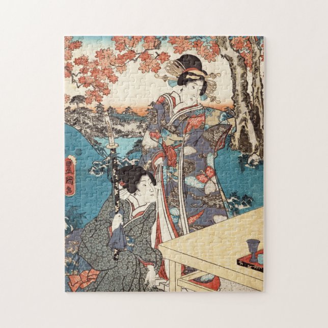 Cool japanese vintage ukiyo-e geisha old scroll jigsaw puzzle (Vertical)