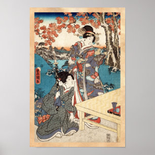 Cool japanese vintage ukiyo-e geisha old scroll poster