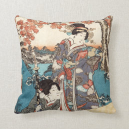 Cool japanese vintage ukiyo-e geisha old scroll throw pillow