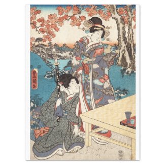 Cool japanese vintage ukiyo-e geisha old scroll tissue paper