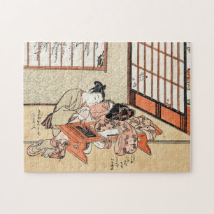 Cool japanese vintage ukiyo-e geisha scroll lumbar jigsaw puzzle
