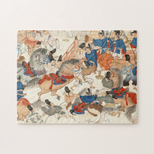 Cool japanese vintage ukiyo-e horse riders warrior jigsaw puzzle