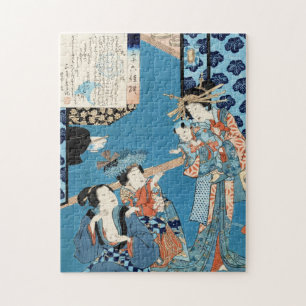 Cool japanese vintage ukiyo-e ladies and child art jigsaw puzzle