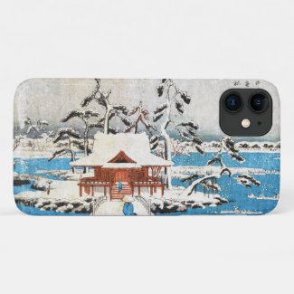 Cool japanese vintage ukiyo-e lake shrine snow Case-Mate iPhone case
