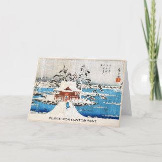 Cool japanese vintage ukiyo-e lake shrine snow holiday card