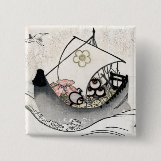 Cool japanese vintage ukiyo-e myth legend boat art pinback button