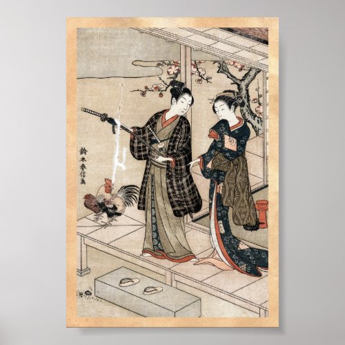 Cool japanese vintage ukiyo_e scroll two geisha poster
