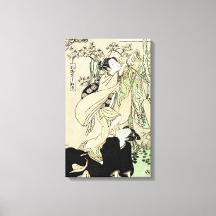 Cool japanese vintage ukiyo-e scroll two geishas canvas print