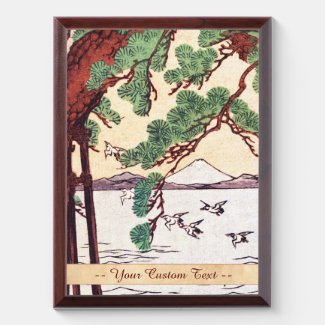 Cool japanese vintage ukiyo-e sea tree birds fuji award plaque