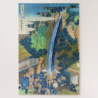 Cool japanese vintage ukiyo-e waterfall Hokusai Jigsaw Puzzle
