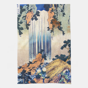 Cool japanese vintage ukiyo-e waterfall Hokusai Kitchen Towel