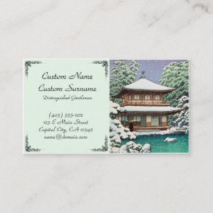 Cool japanese winter snow shrine temple scene art business card
