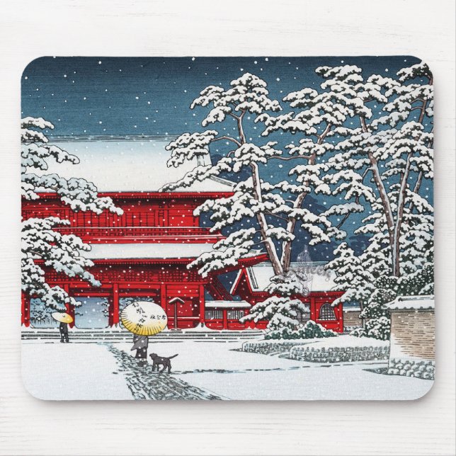 Cool japanese winter temple shrine kyoto scenery mouse pad (Front)