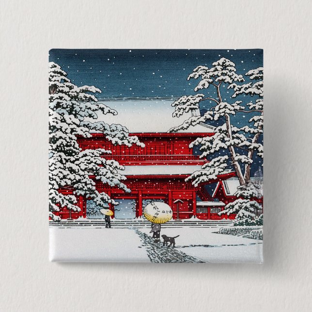 Cool japanese winter temple shrine kyoto scenery pinback button (Front)