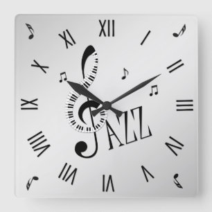 Cool Jazz Roman Numerals Square Wall Clock