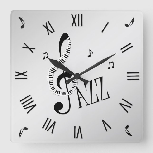Cool Jazz Roman Numerals Square Wall Clock (Front)