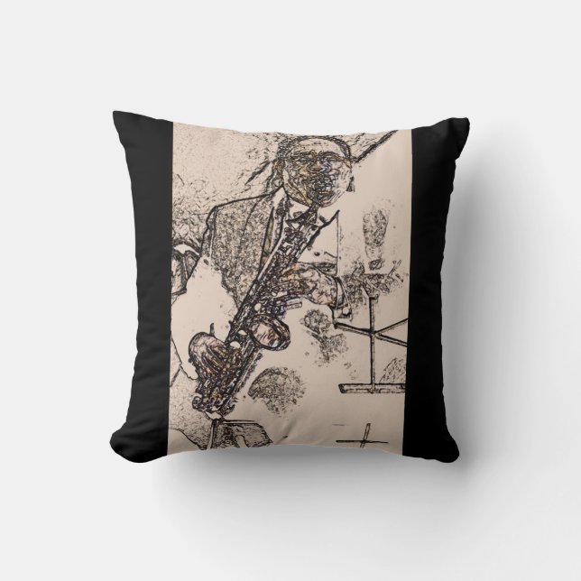 Cool Jazz Sax Player Throw Pillow (Front)