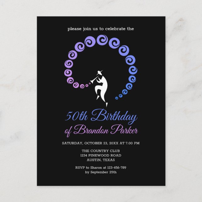 Cool Jazz Trumpet Musician 50th Birthday Party Invitation Postcard (Front)