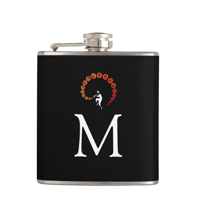 Cool Jazz Trumpet Musician Monogram Yellow Orange Flask (Front)