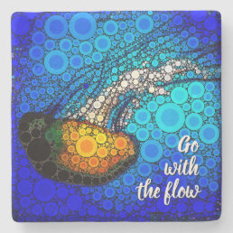 Cool Jellyfish Blue Ocean Go With the Flow Quote Stone Coaster