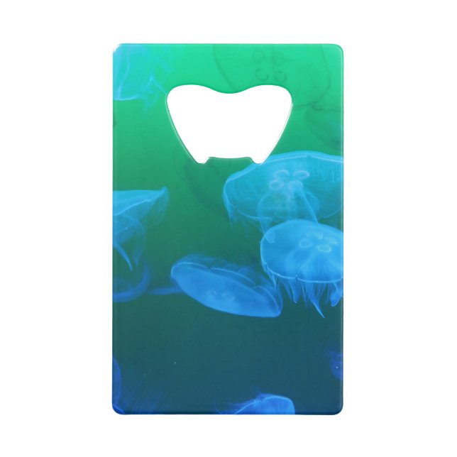 Cool Jellyfish Green Blue Gradient Credit Card Bottle Opener (Front)