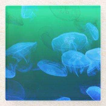 Cool Jellyfish Green Blue Gradient Glass Coaster by beachcafe at Zazzle