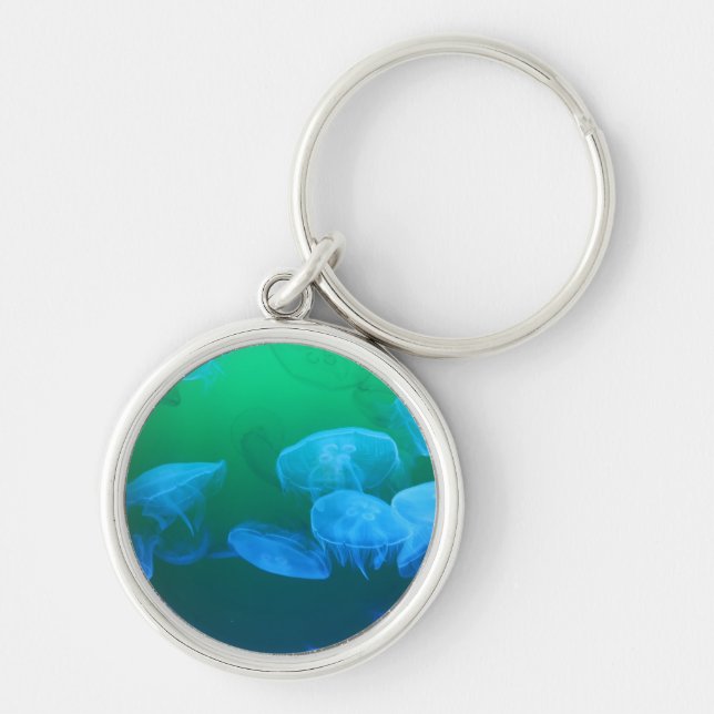 Cool Jellyfish Green Blue Gradient Keychain (Front)