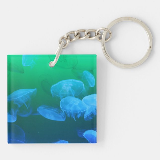 Cool Jellyfish Green Blue Gradient Keychain (Back)