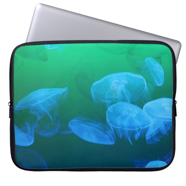 Cool Jellyfish Green Blue Gradient Laptop Sleeve (Front)