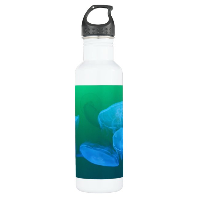 Cool Jellyfish Green Blue Gradient Stainless Steel Water Bottle (Front)